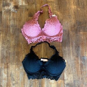Lace Halter Bralette Set - Pink and Black